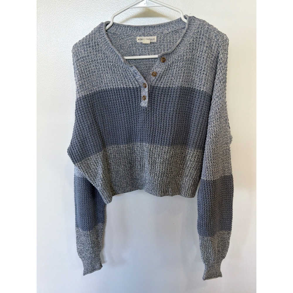 Aeropostale Colorblok Cropped Henley Waffle Knt Coastal Sweater M Soft Girl Boxy
